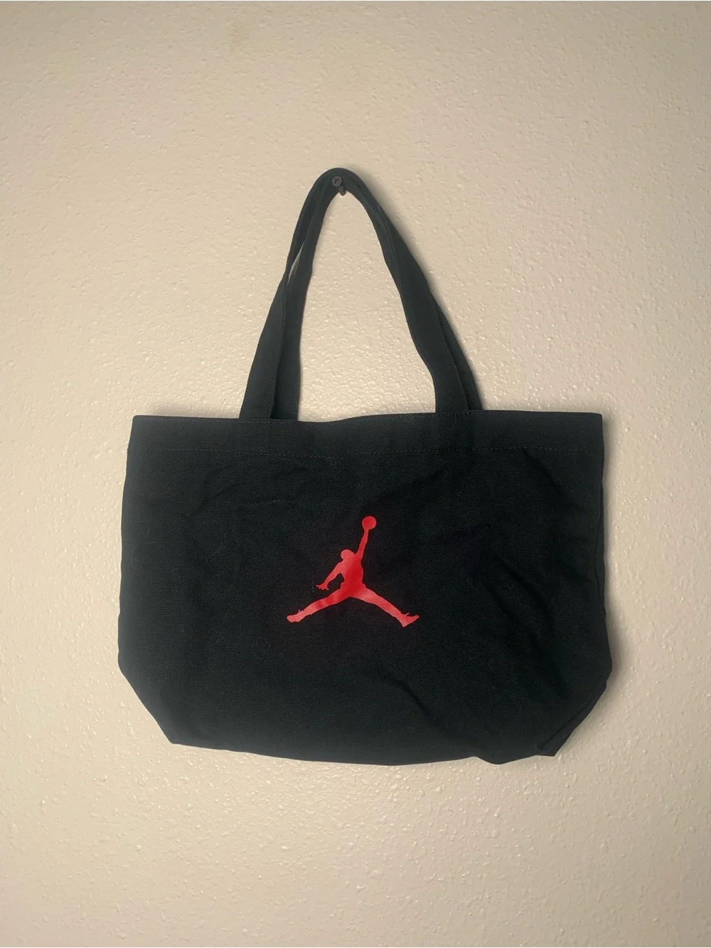 Jordan Black Canvas Tote with Red Jumpman Graphic